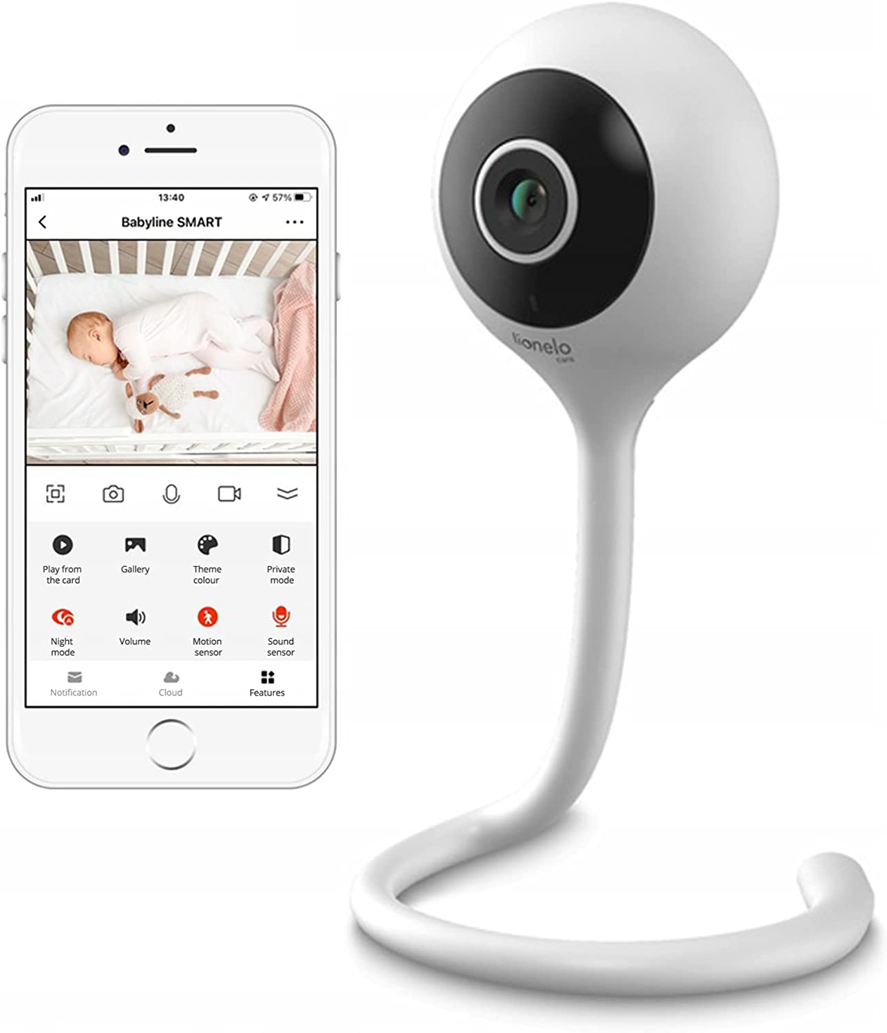LIONELO Babyline Smart - Babyphone HD - 85° - Caméra Bebe WiFi - Audio  Bidirectionnel - Vision nocturne - Contrôle température - USB